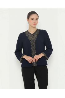 Lyne halim - Blouse Bordir Swirl, Dark Blue BLO-3368