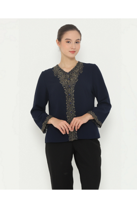 Lyne halim - Blouse Bordir Swirl, Dark Blue BLO-3368