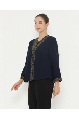 Lyne halim - Blouse Bordir Swirl, Dark Blue BLO-3368