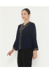 Lyne halim - Blouse Bordir Swirl, Dark Blue BLO-3368