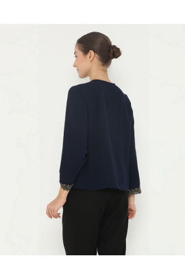 Lyne halim - Blouse Bordir Swirl, Dark Blue BLO-3368