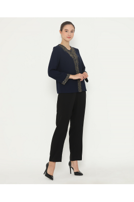 Lyne halim - Blouse Bordir Swirl, Dark Blue BLO-3368