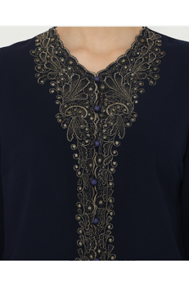Lyne halim - Blouse Bordir Swirl, Dark Blue BLO-3368